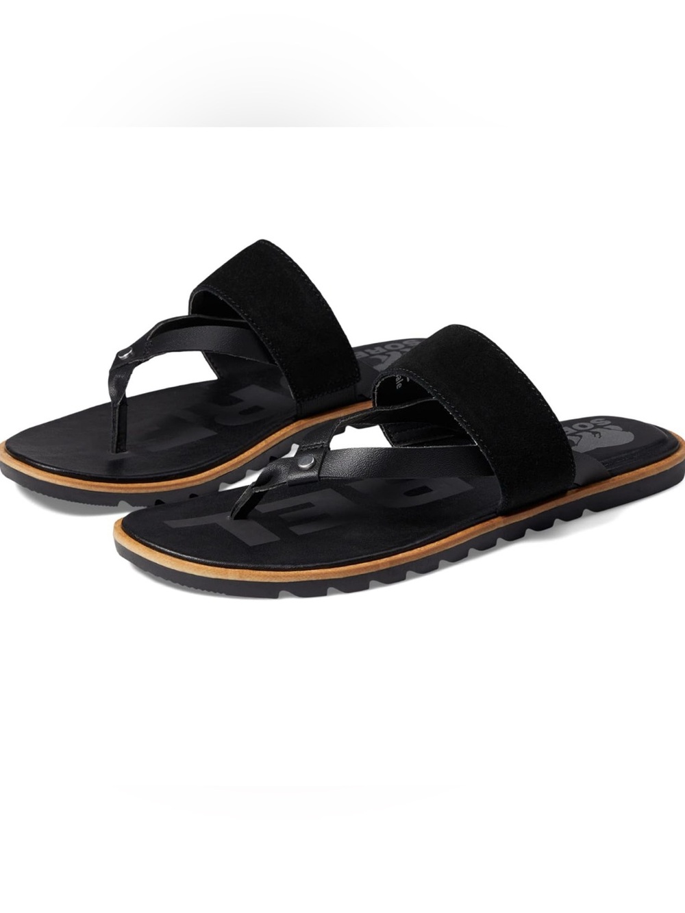 Sorel Black Suede & Leather Ella II Easy Flip Sandals